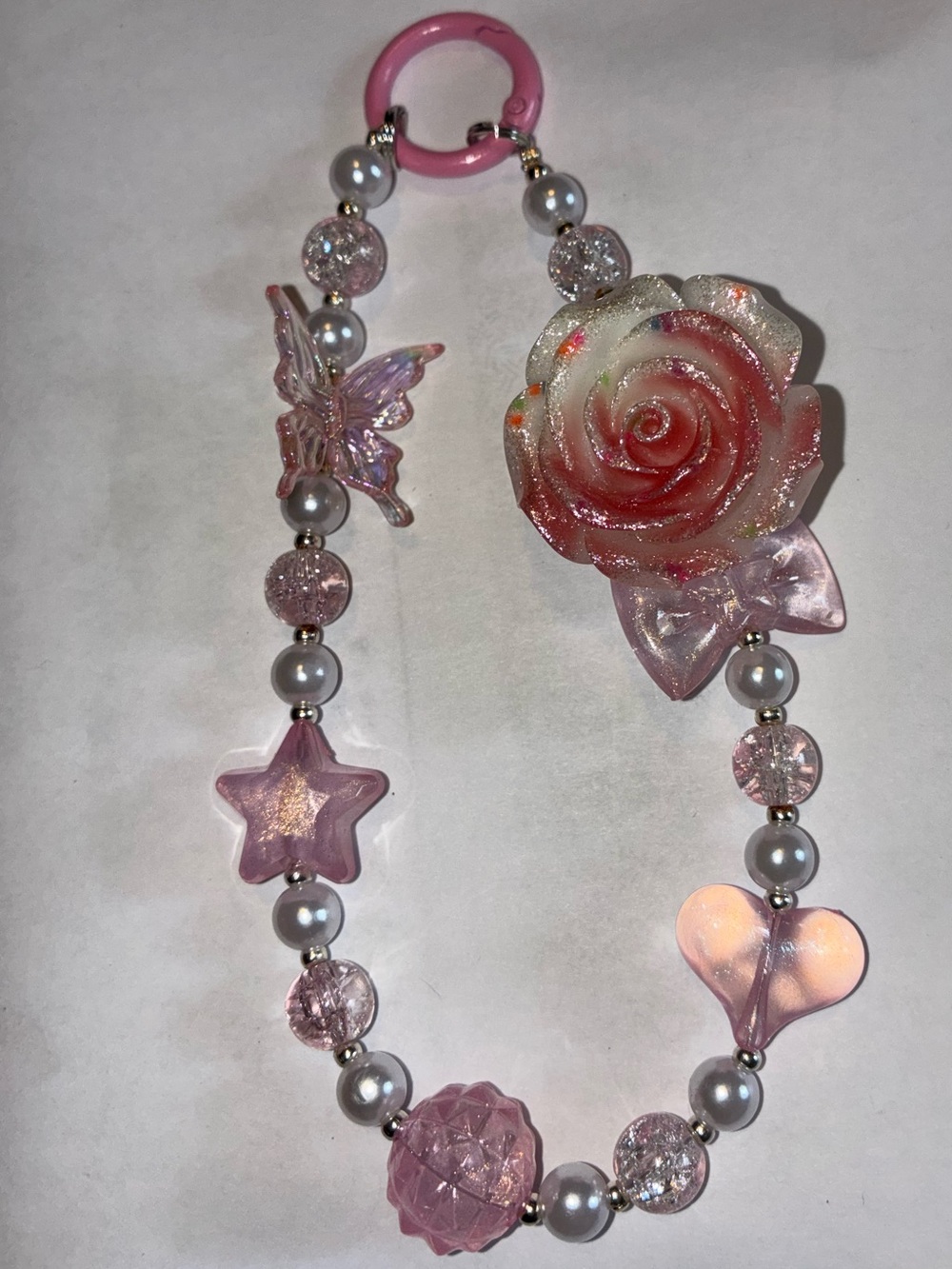Pink Floral & Charm Beaded key chain  with Rose